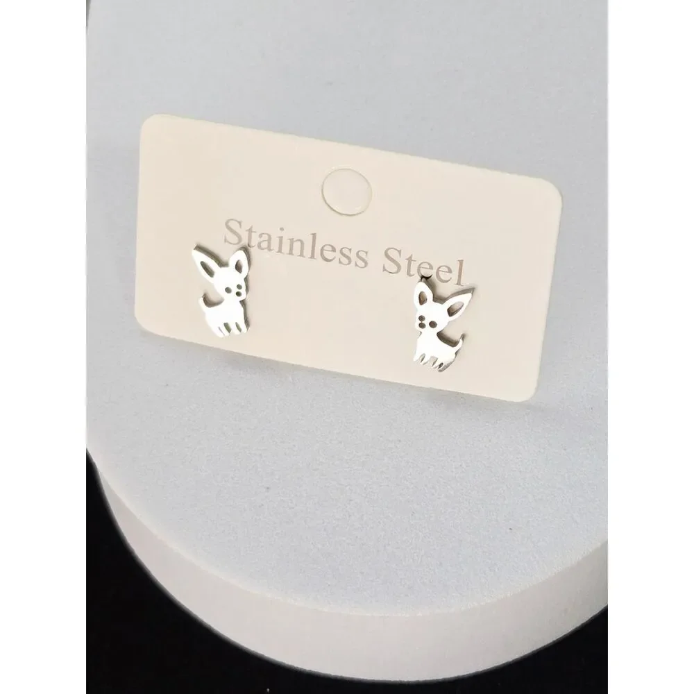 Silver Chihuahua Stud Earrings Tiny Dog Stainless Steel Dainty Pet Mom Novelty